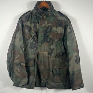 🔥Vintage CAMO MILITARY ISSUED LINED HOODED FIELD JACKET COAT - Sz Large Short